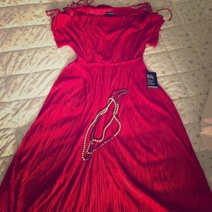 Red Express Cold Shoulder Pleated Dress